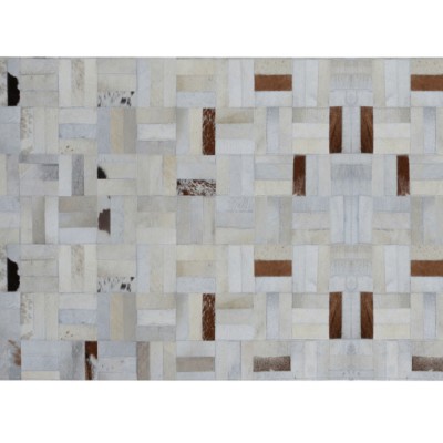 Luxusný kožený koberec, biela/sivá/hnedá, patchwork, 170x240, KOŽA TYP 1