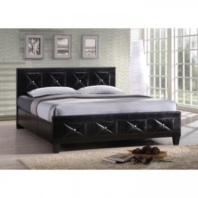 Manželská posteľ s roštom, ekokoža čierna, 160x200, CARISA