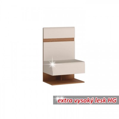 Nočný stolík, biela extra vysoký lesk HG/dub sonoma tmavý truflový, LYNATET TYP 95