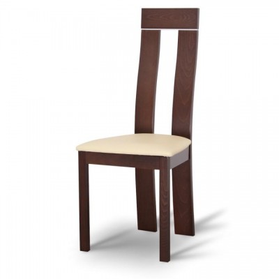 Drevená stolička, orech/ekokoža béžová, DESI