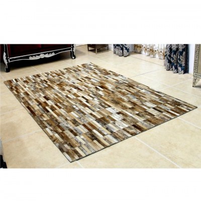 Luxusný kožený koberec, hnedá/biela, patchwork, 69x140, KOŽA TYP 5