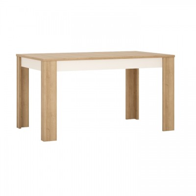 Jedálenský stôl LYOT03, rozkladací, dub riviera/biela s extra vysokým leskom, 140-180x85 cm, LEONARDO