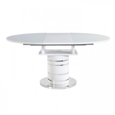 Jedálenský stôl rozkladací, biela vysoký lesk HG, priemer 120 cm, ZAMON