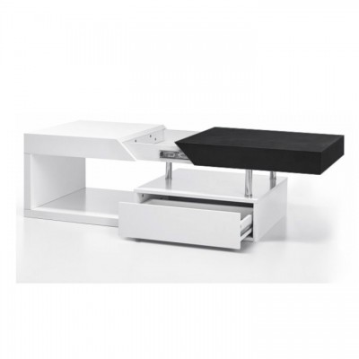 Konferenčný stolík, biely lesk/sivočierna s kresbou dreva, MELIDA