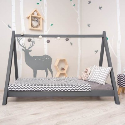 Montessori posteľ, sivá, borovicové drevo, GROSI