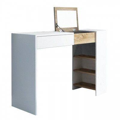 Toaletný stolík/písací stôl, biela/dub sonoma, ELIS