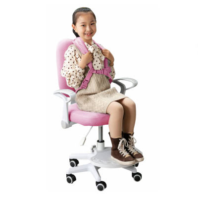 Rastúca stolička s podnožou a trakmi, ružová/biela, ANAIS